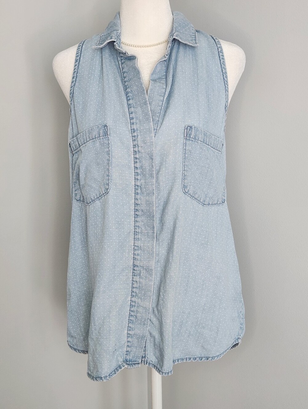 Anthropologie cloth & stone Light Blue Sleeveless Chambray Button-Front Shirt - Picture 2 of 9